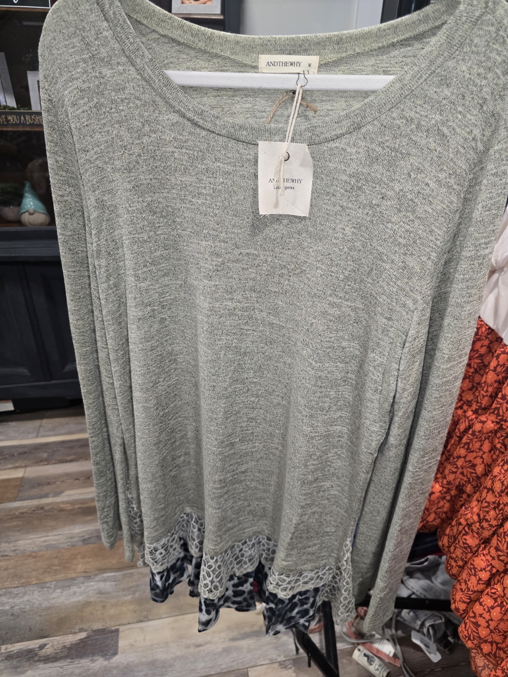 Andthewhy Lightweight Sage Green Layered Hem Long-Sleeve Top